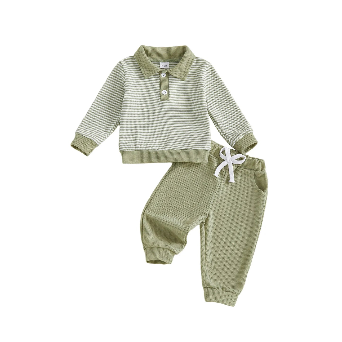 Baby Boys Striped Outfit Set - Long Sleeve Lapel Top with Pants (0-4Y)