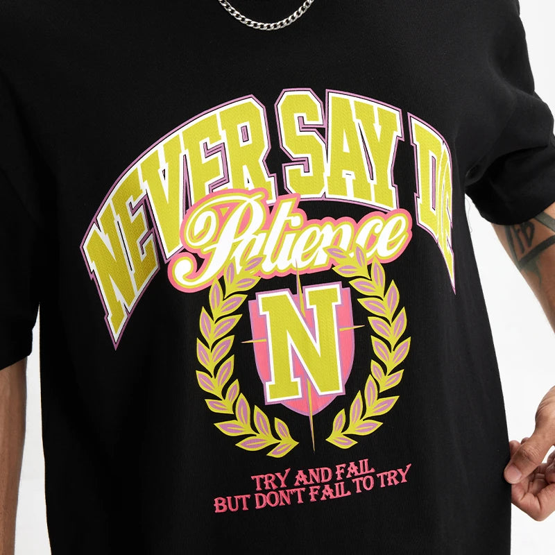 Men's College Printed Suede Beaded American Style Loose Short Sleeve T-Shirt