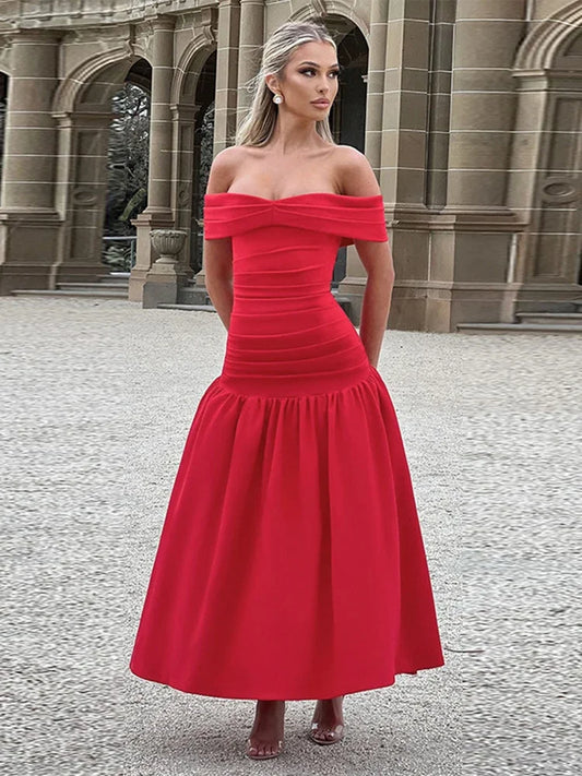 Women's  Ruched One-Shoulder Party Long  Sleeveless High Waist A-Line Dress
