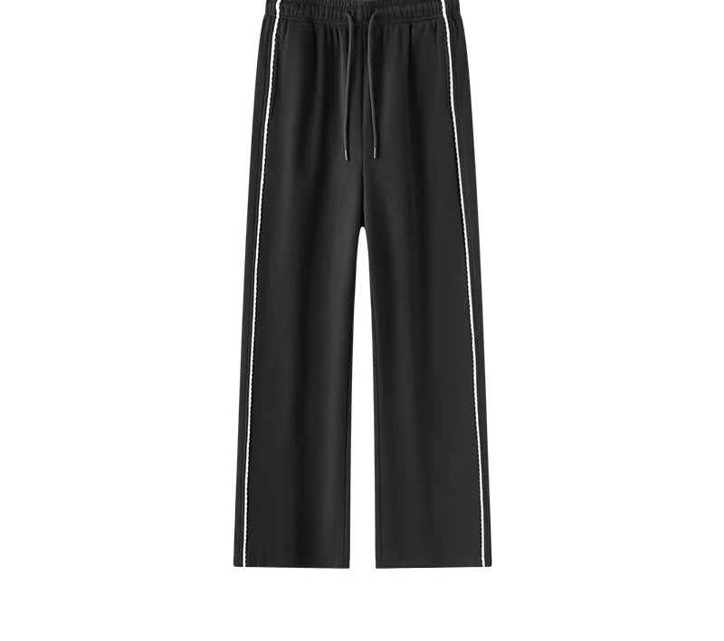 Wide Leg Fleece Lined Lace Trim Elegant High Waist Casual Trousers