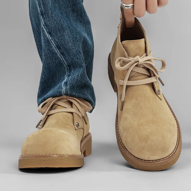 Men’s Casual Platform Lace Up British Style Chunky Ankle Boots