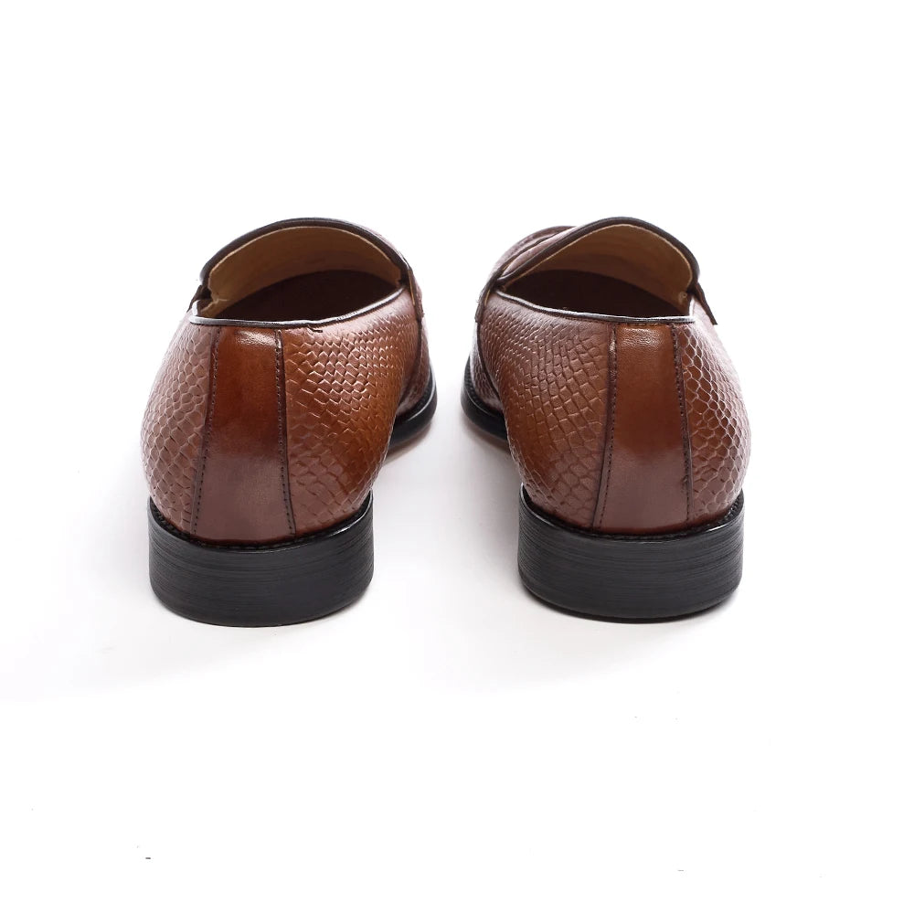 Men's Genuine Leather Snake Pattern Loafers – Pointed Slip-On Dress Shoes