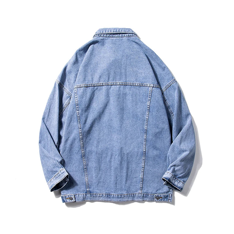 Men's Loose Turn Down Collar Vintage Style 53.6% Cotton  Denim Jacket