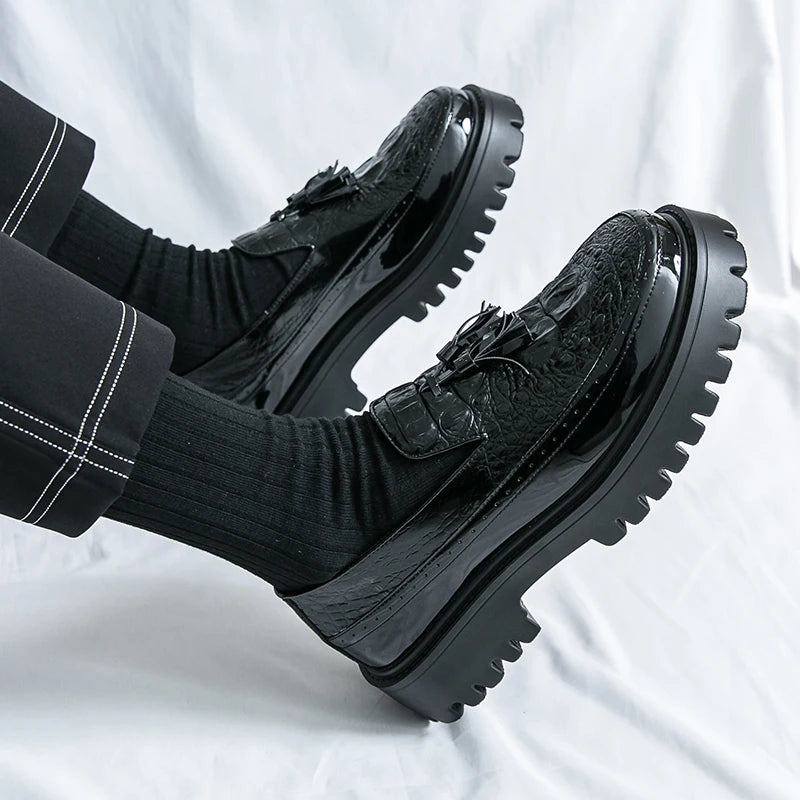 Leather Business Dress Shoes - Men's Slip-On Platform Loafers & Work Flats