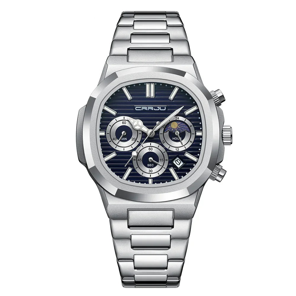 Men's Waterproof Pilot Chronograph Watch - Luminous Stainless Steel Timepiece
