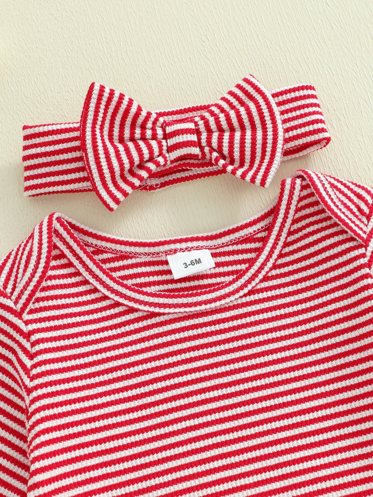 Baby Girls Striped Romper Outfit - Long Sleeve Full Length Jumpsuit with Bow Headband (0-18M)