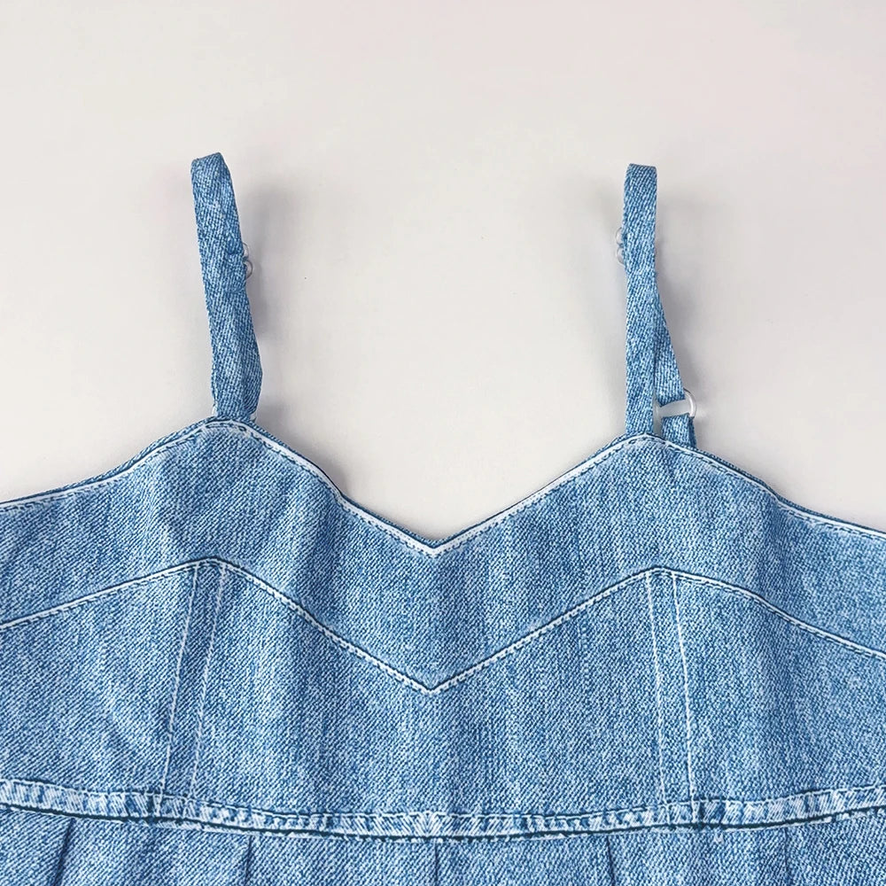 Girl's  Denim Sleeveless Camisole and Pants 2-piece Set