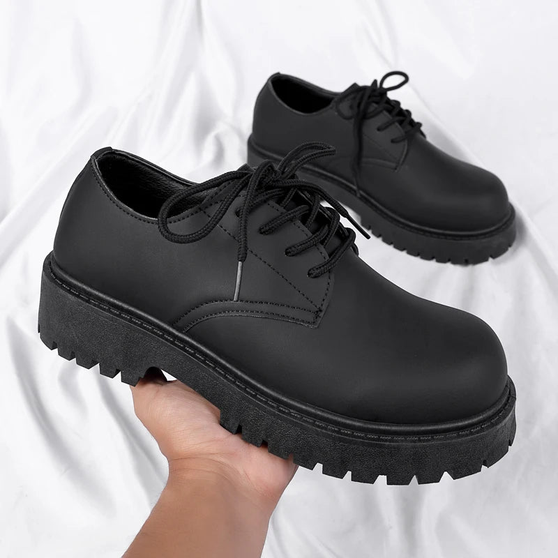 Men's Platform PU Leather  Lace-up Sneakers Thick Bottom British Shoes