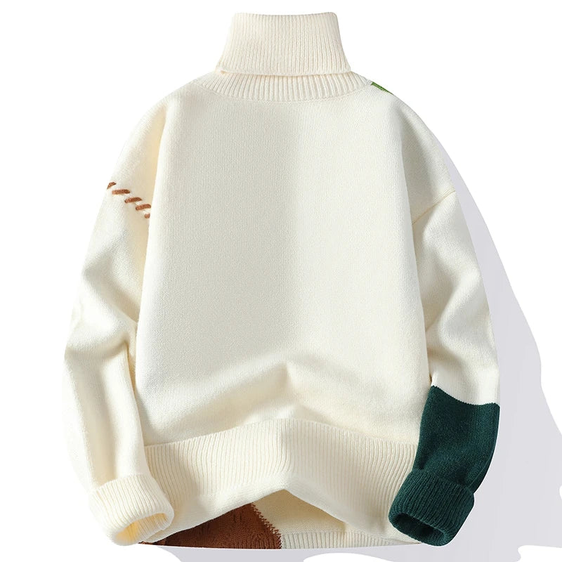 Men's Knit Turtleneck Patchwork Sweater