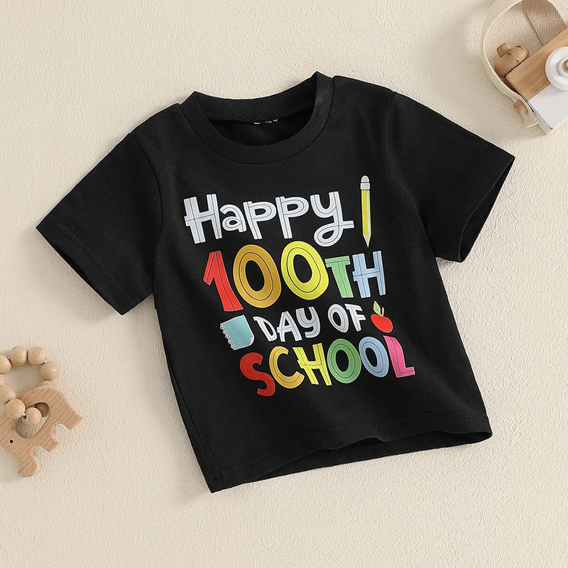 4-6Y Kids Boys Girls Summer Casual Letter Print Short Sleeve Round Neck School T-Shirt