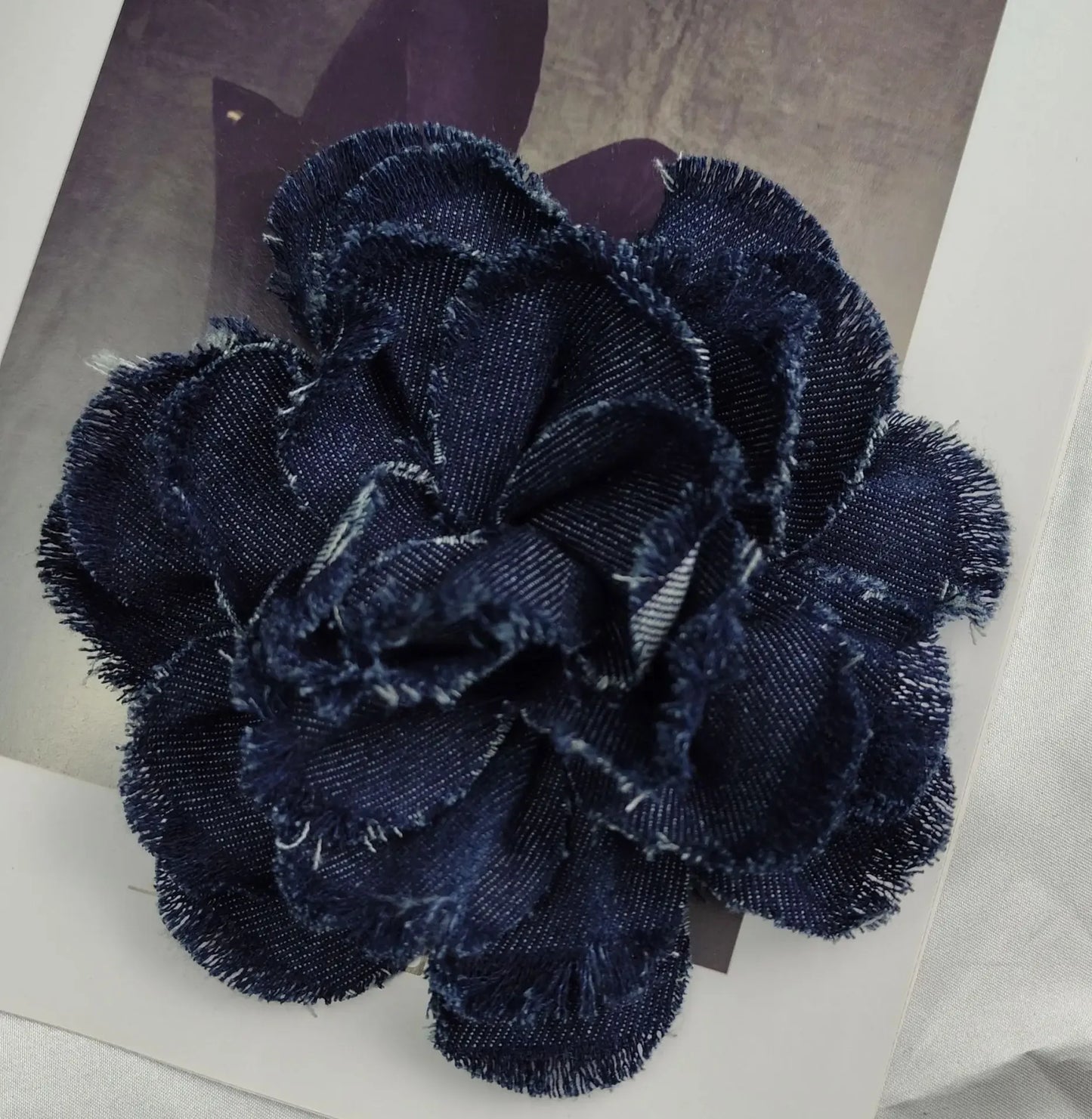 Handmade Denim Rose Flower Brooch - 15cm Fashion Corsage Lapel Pin