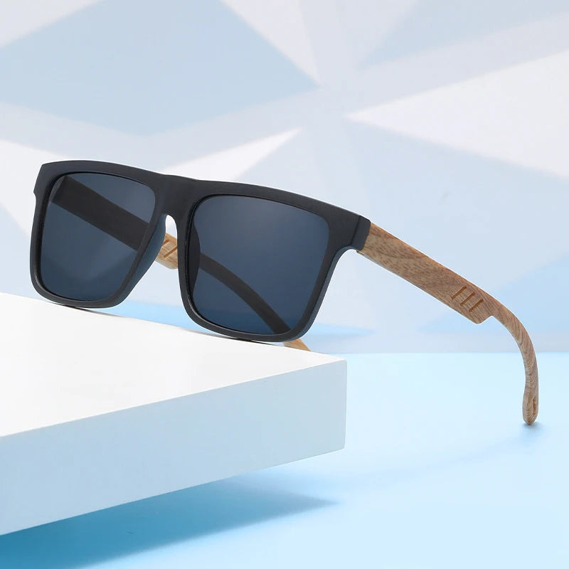 Unisex Square Sunglasses - Wood Effect UV400 Protection Driving Eyewear