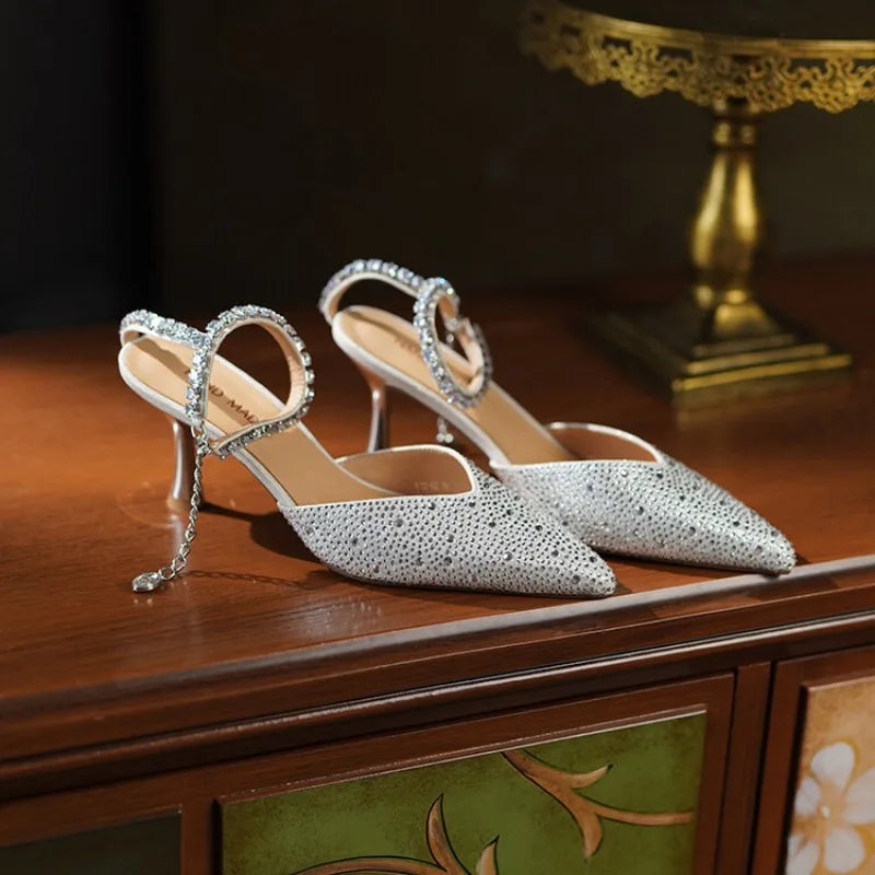 Women's Pointed Toe Rhinestone Wedding Sandals - Bowknot Pendant Pumps