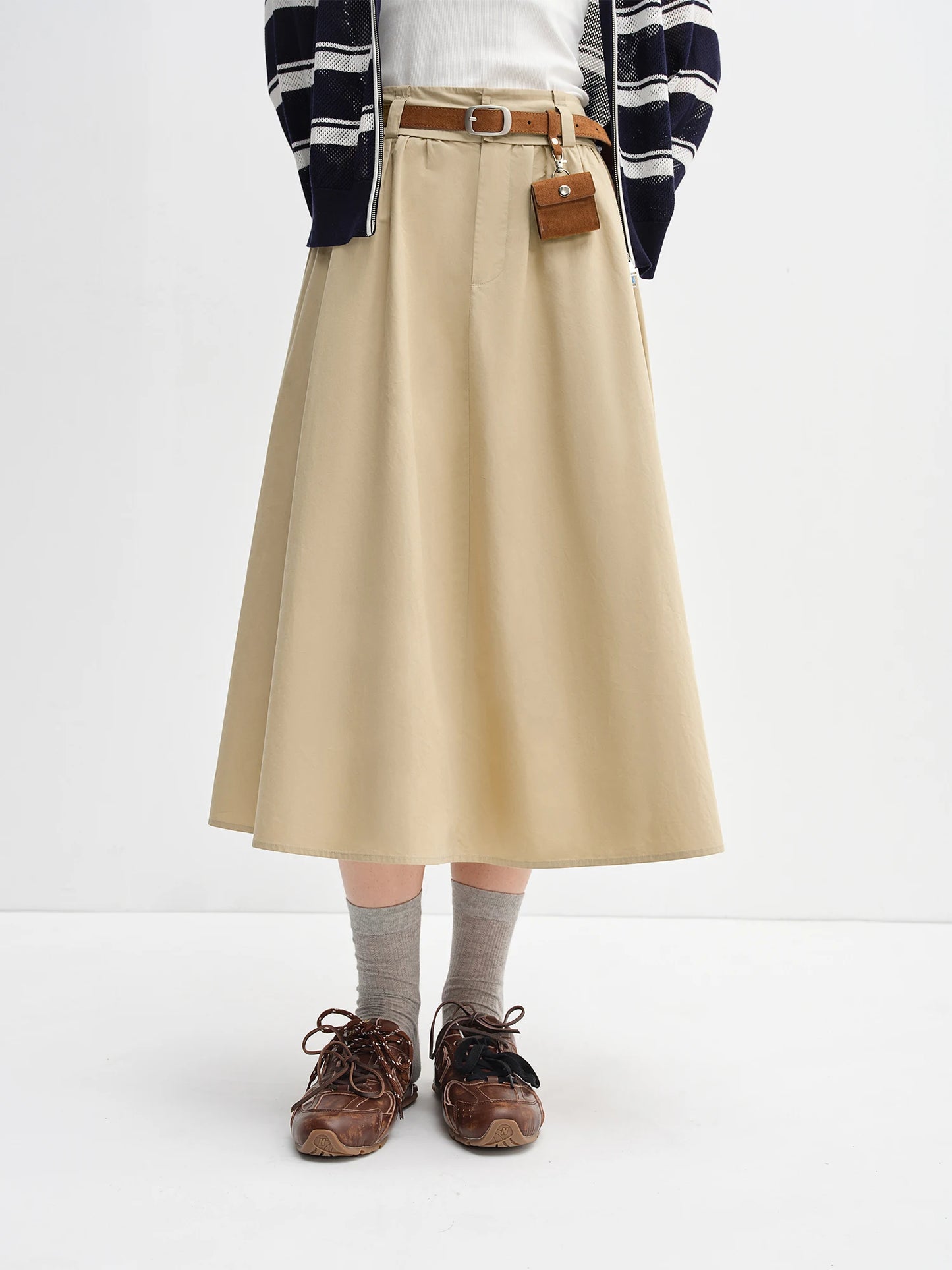 Women's Autumn Clothing Set - Long Sleeve Shirt & A-Line Skirt with V-Neck Top