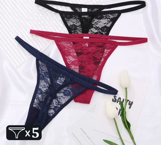 5Pcs Cotton Lace Thongs  Hollow Out Floral Underwear Panties Low Waist G-string Comfortable Lingerie