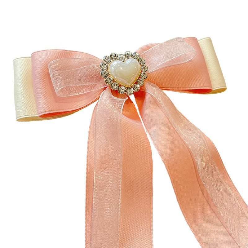 Crystal Pearl Heart Bow Brooch - Elegant Collar Pin Corsage