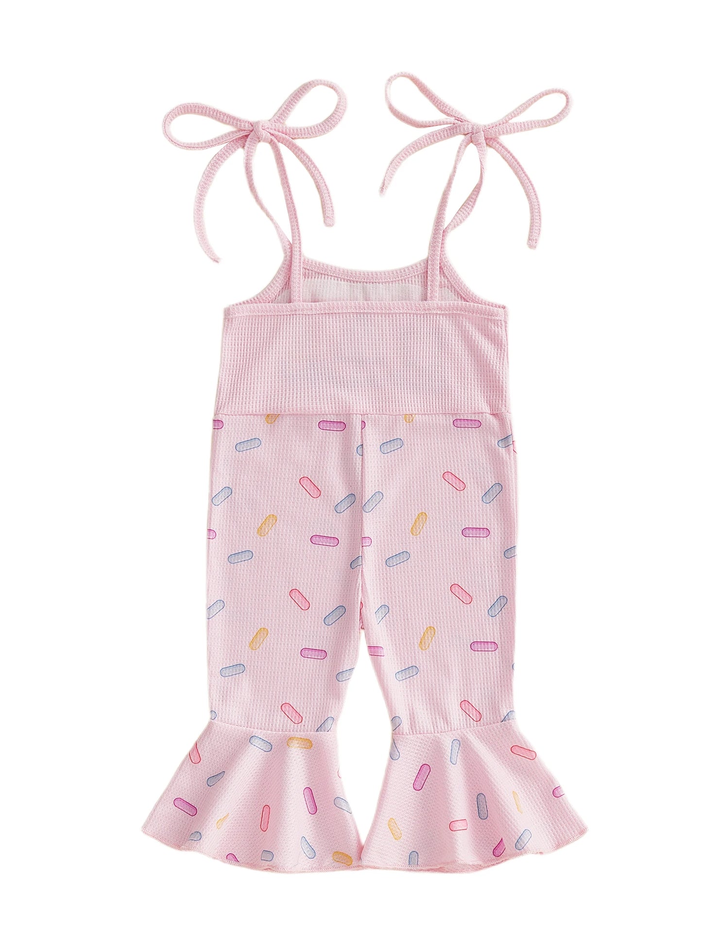 Toddler Girls Birthday Overalls Jumpsuit - Cake Embroidery Sleeveless Bell Bottom Flare Pants