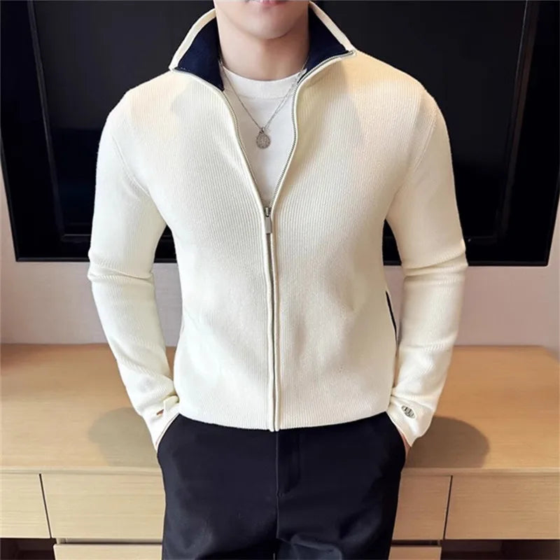 Men's Autumn Winter Stand Collar Casual Knitted Cardigan