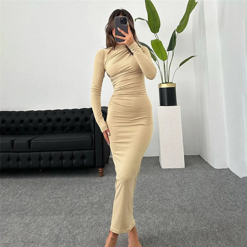 Women's Elegant Ruched Long Bodycon  Party Dress