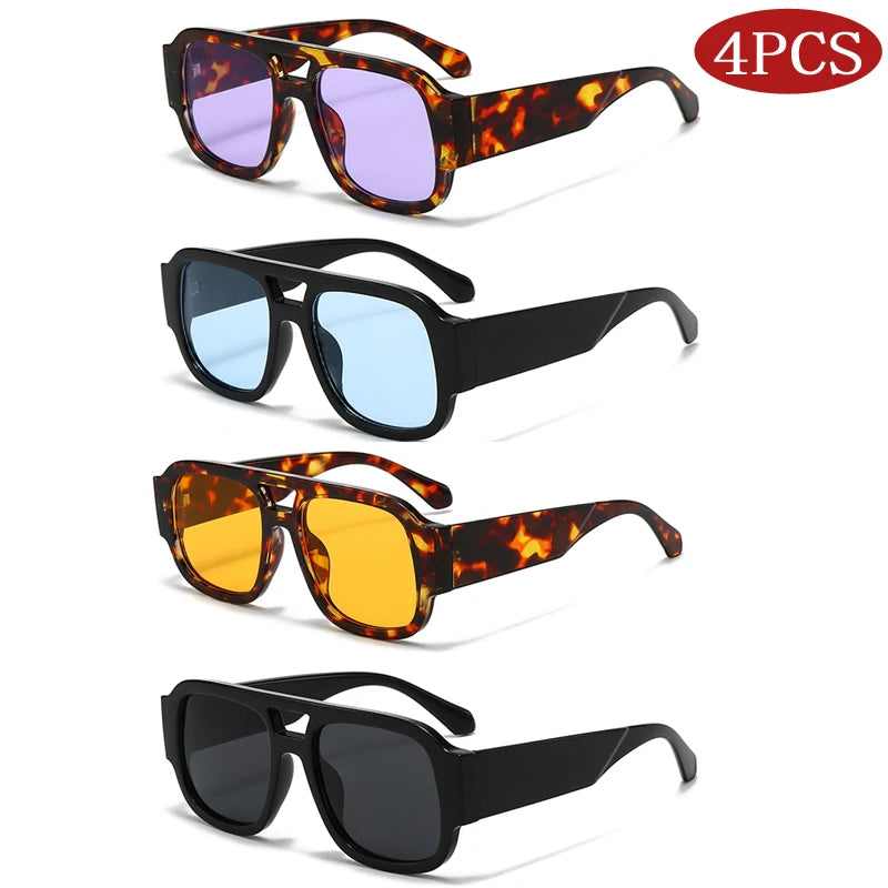 Unisex 1/4 Set Retro Large Frame Double Bridges Square Sunglasses