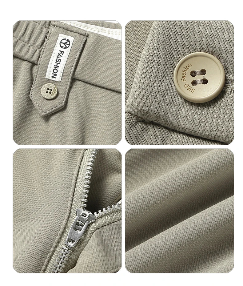 Men's Ankle-Length Straight Leg Trousers | Elastic Waist | Sash Detail | Midweight | All Season | Smart Casual