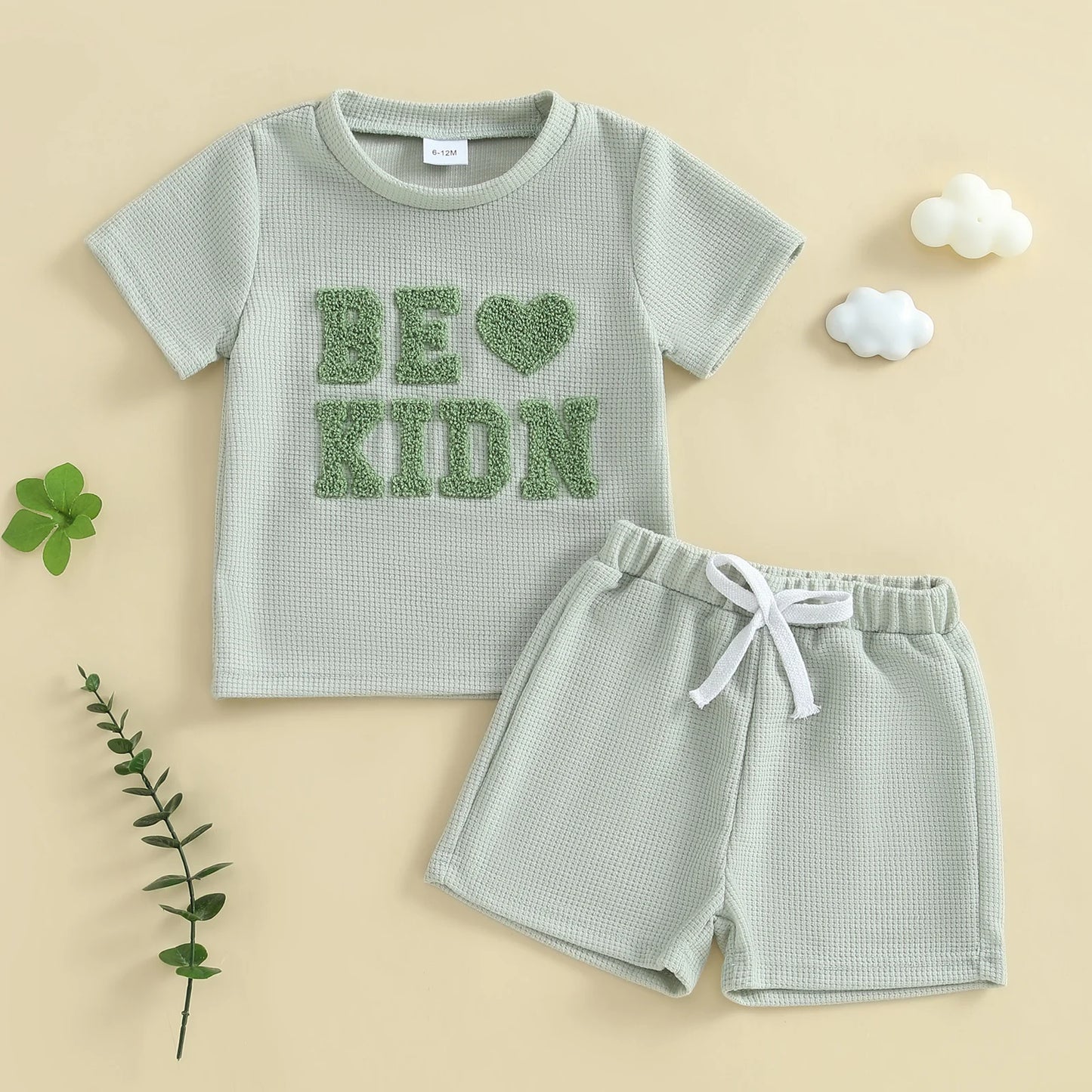 0-4Y Toddler Baby Boys Casual Clothes Sets Letter Cow Embroidery Short Sleeve T Shirts Tops with Elastic Waist Shorts