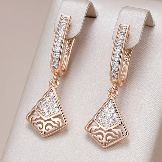 Rose Gold Geometric Long Drop Earrings - Vintage Zircon Statement Jewelry