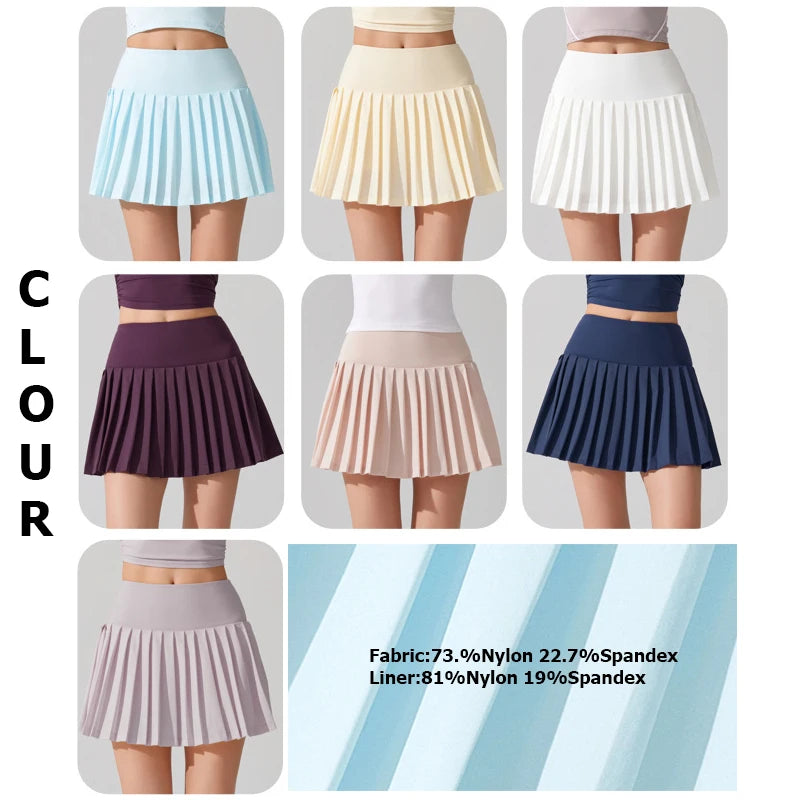 Women's 2-in-1 Tennis Skirt - Pleated Quick Dry Sports Skirt with Pockets