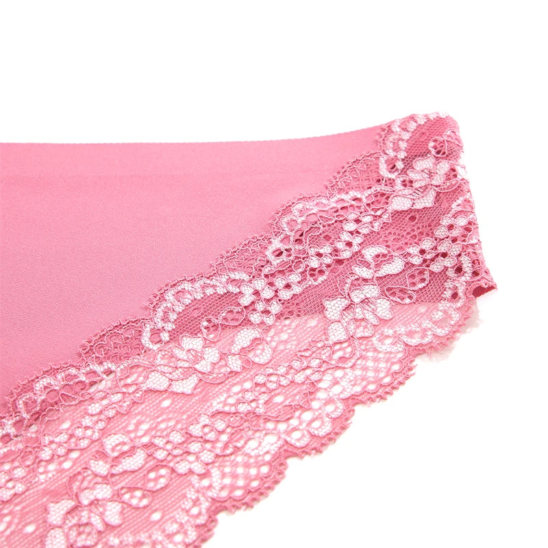 Women's 2Pcs Seamless Stretch Underwear Lace Floral Panties Recycled Materials Breathable Briefs Low Waist Comfort Lingerie