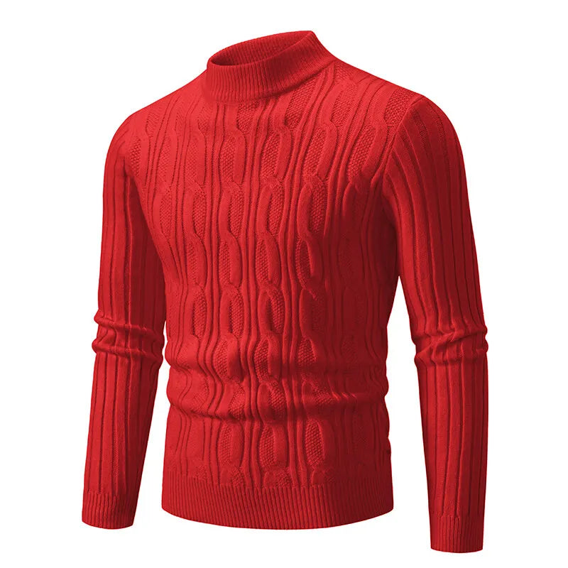 Men's Mock Neck Knitted Sweater - Slim Fit Warm Pullover