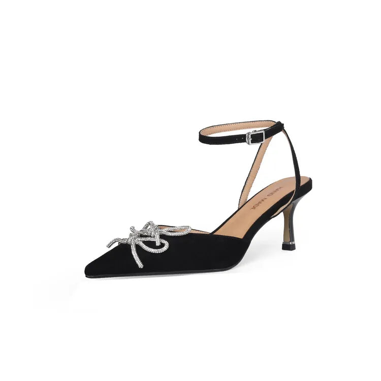 Women's Pointed Toe Rhinestone Wedding Sandals - Bowknot Pendant Pumps