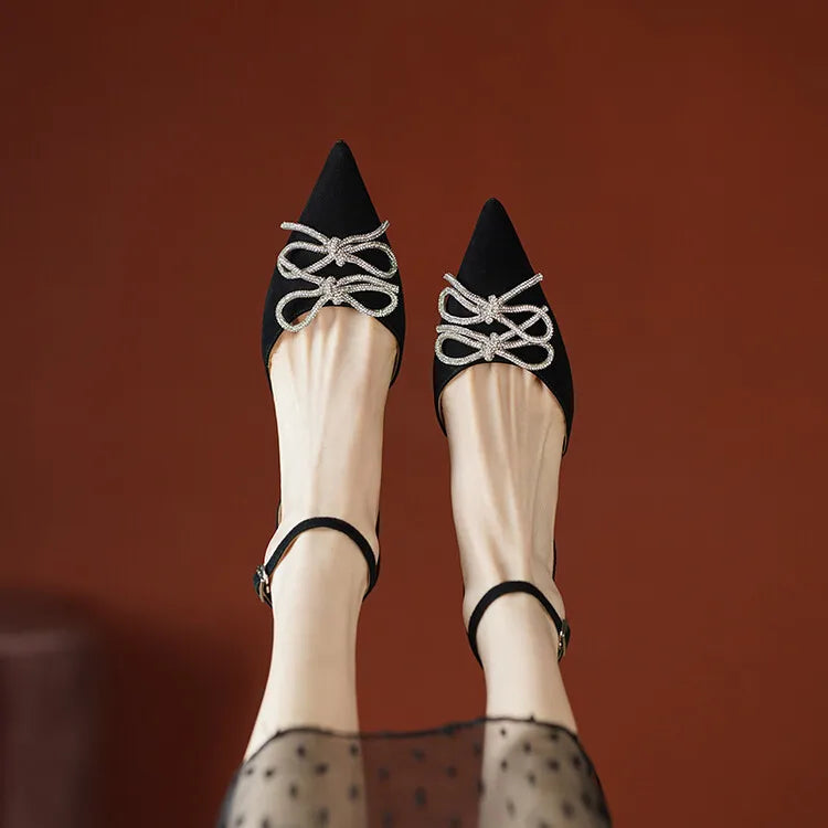 Women's Pointed Toe Rhinestone Wedding Sandals - Bowknot Pendant Pumps