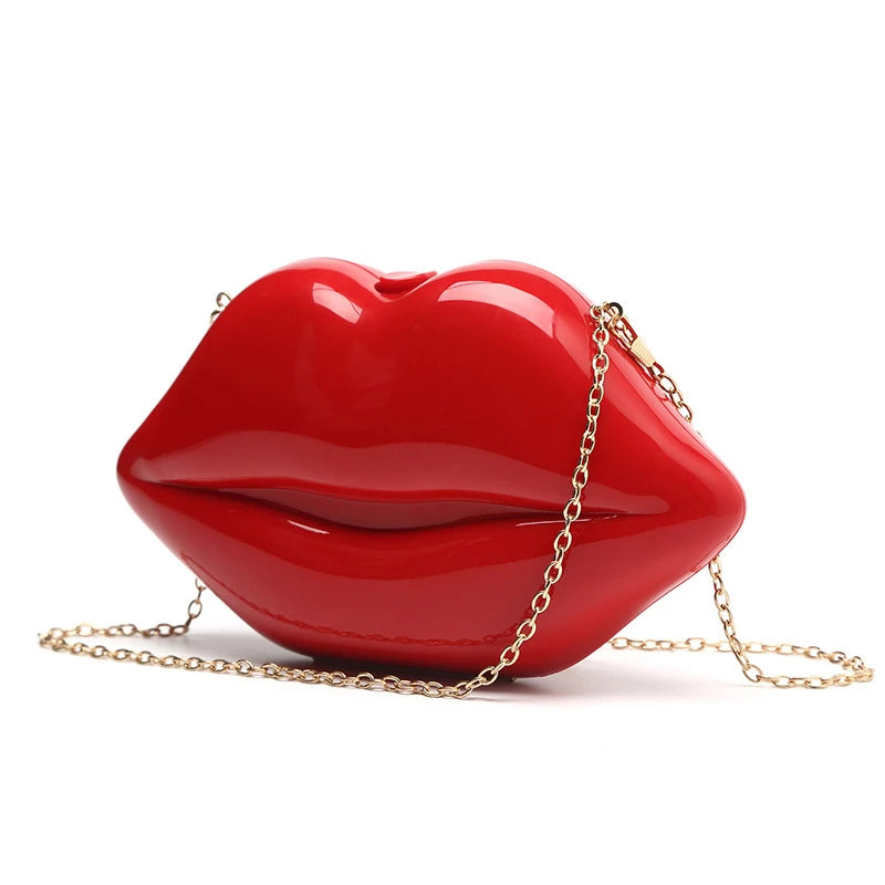 Women's Shoulder Bags Clutch Red Lips Acrylic Crossbody Bag