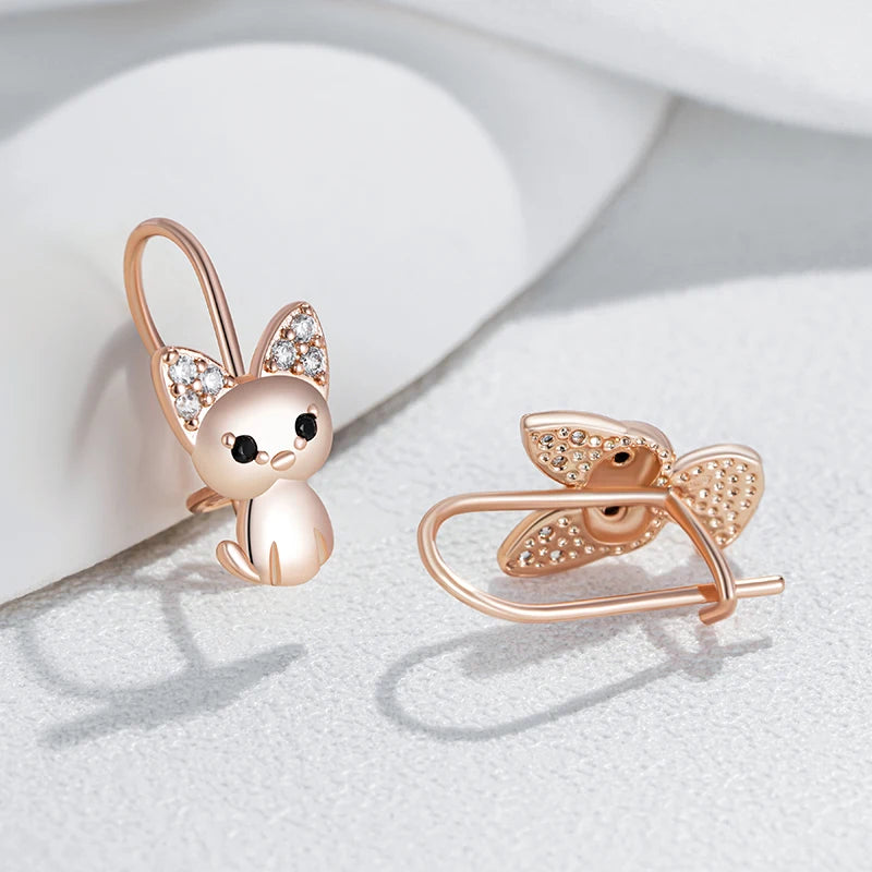 Cute Cat Earrings for Girls - Rose Gold Zircon Animal Jewelry