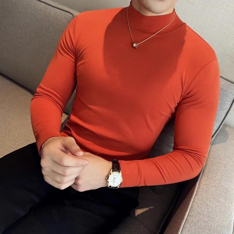 Men's Mock Neck Long Sleeve Elastic 95% Cotton