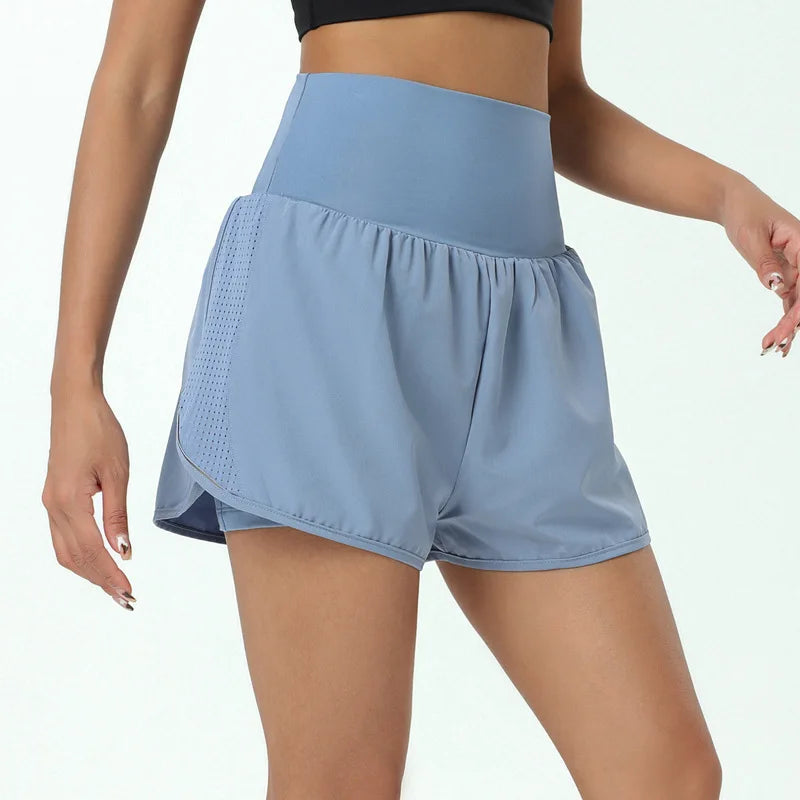 Women's High Waist 2 In 1 Running Breathable Quick Dry Pocket Fitness Gym Sportswear Shorts