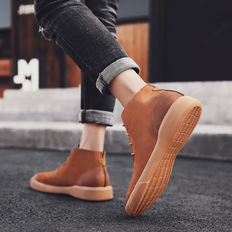 Men's Leather Ankle Boots - Lace-Up Work & Business Boots