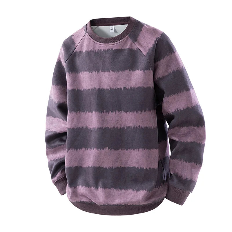 Men's Heavyweight Striped Sweatshirt - Vintage O-Neck Pullover for Spring Autumn
