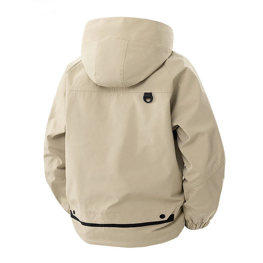 Men's Hooded Outdoor Jacket - Solid Colour Casual Outerwear with Zippers