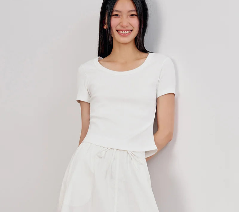 Cooling Fitted Short Sleeve Tee - Summer Round Neck Basic Top