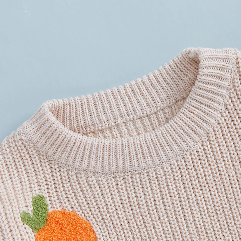 0-3Y Winter Baby Girls Lovely Knit Sweater - Long Sleeve Flower Fruit Embroidery Pullover Knitwear