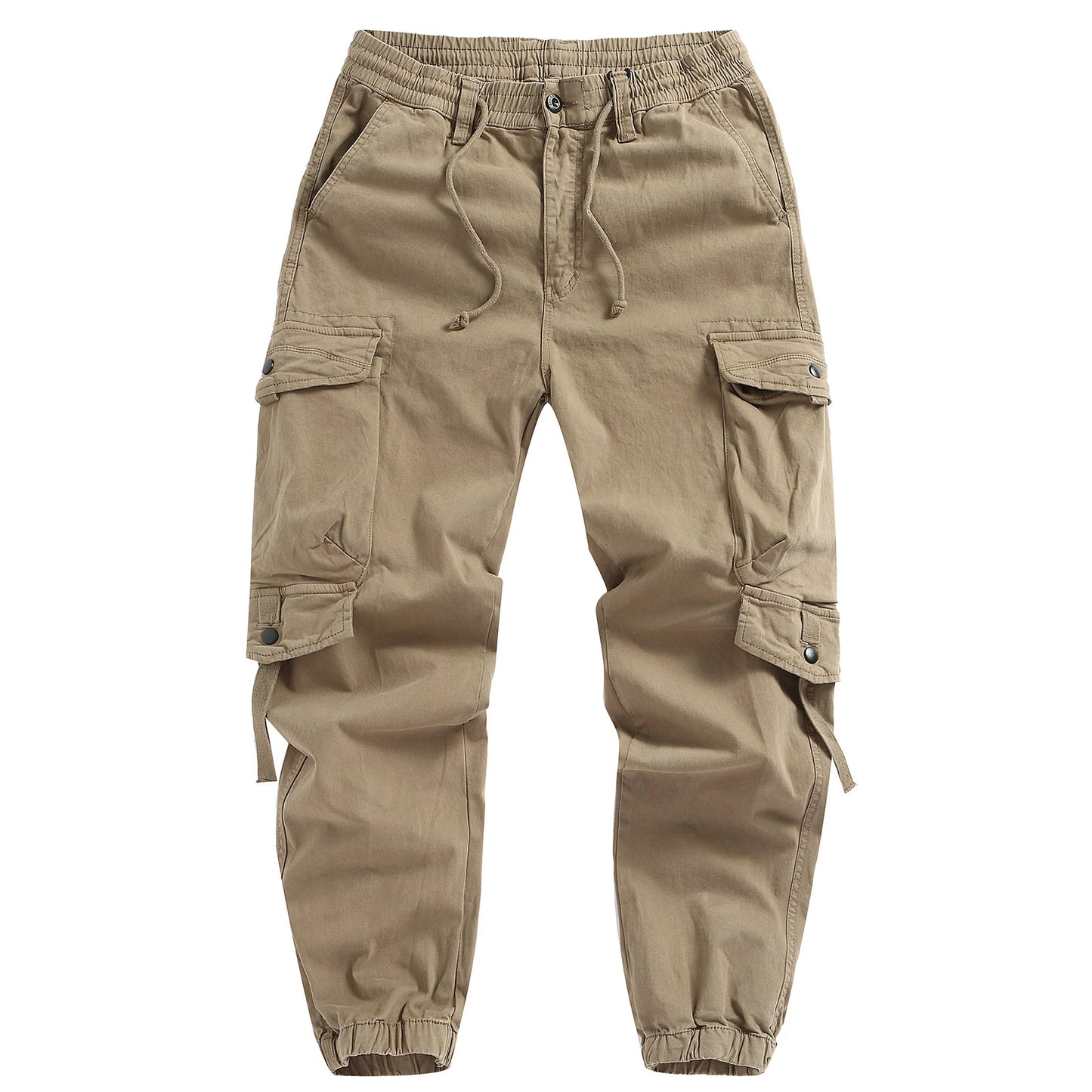 Men's Cotton Cargo Pants - Multi-Pocket Drawstring Joggers