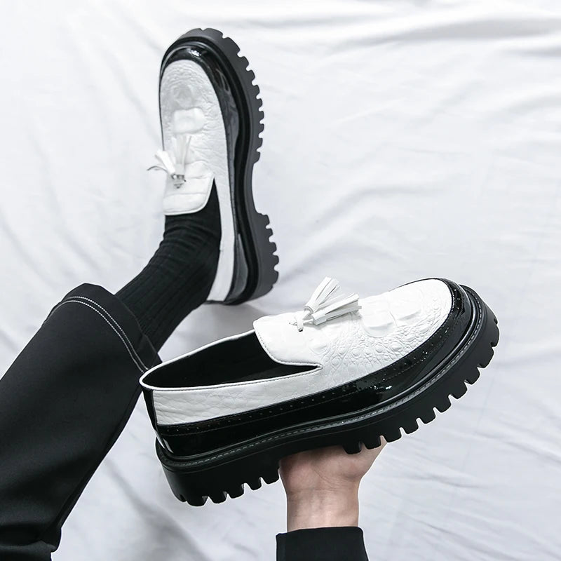 Leather Business Dress Shoes - Men's Slip-On Platform Loafers & Work Flats