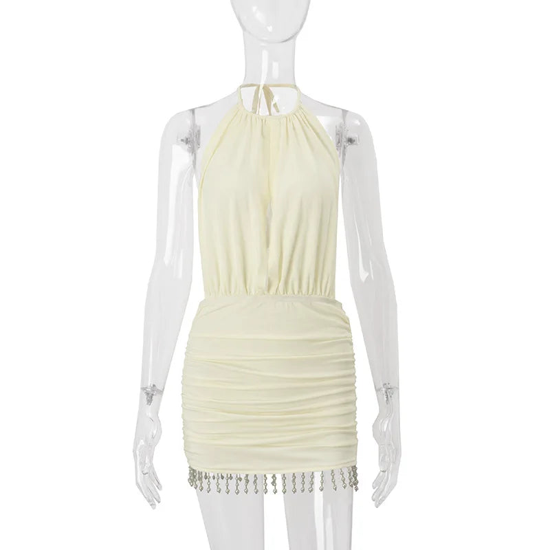 Embellished Halter Backless Mini Dress