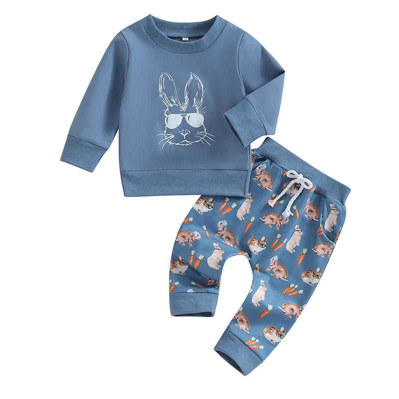 Toddler Boys Easter Outfit Set - Two Piece Rabbit Print Set