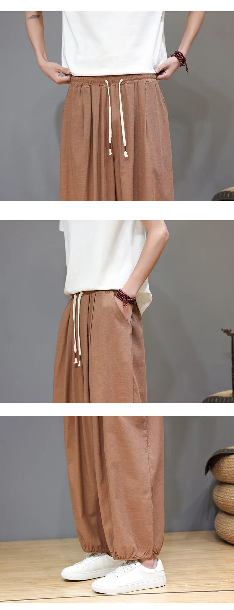 Men's Summer Wide Leg Pants Casual  Breathable Loose Ankle Length  Harem Trousers