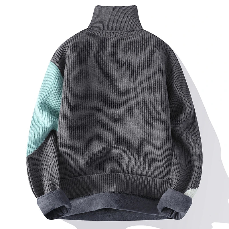Men's Turtleneck Sweater - Fleece Warm Casual Knit Pullover