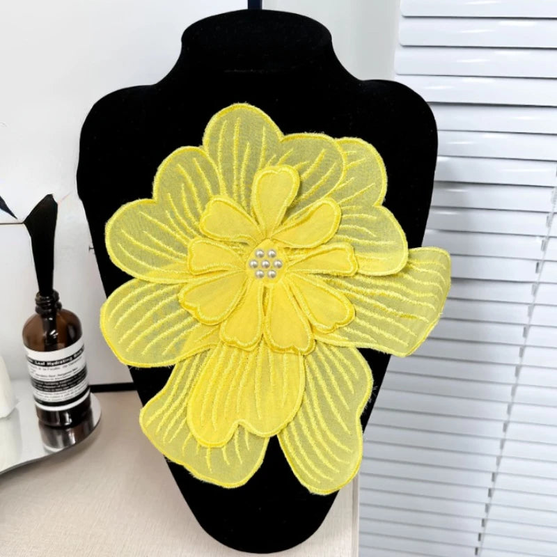 Chiffon Embroidered Multi-Layer Flower Brooch - Elegant Fabric Corsage Pin