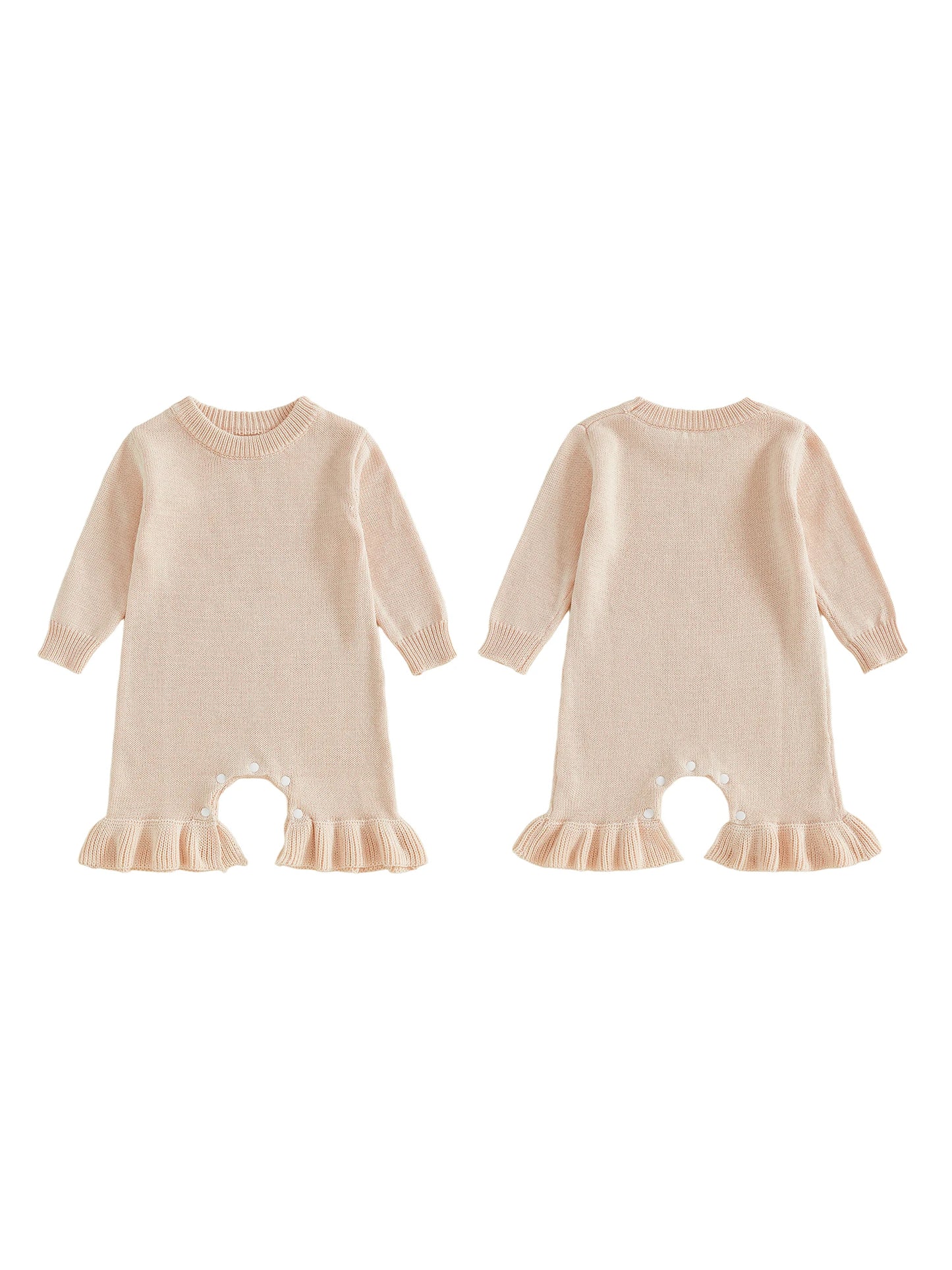 Baby Girl's Knit Romper - Long Sleeve Crew Neck Solid Jumpsuit Sweater