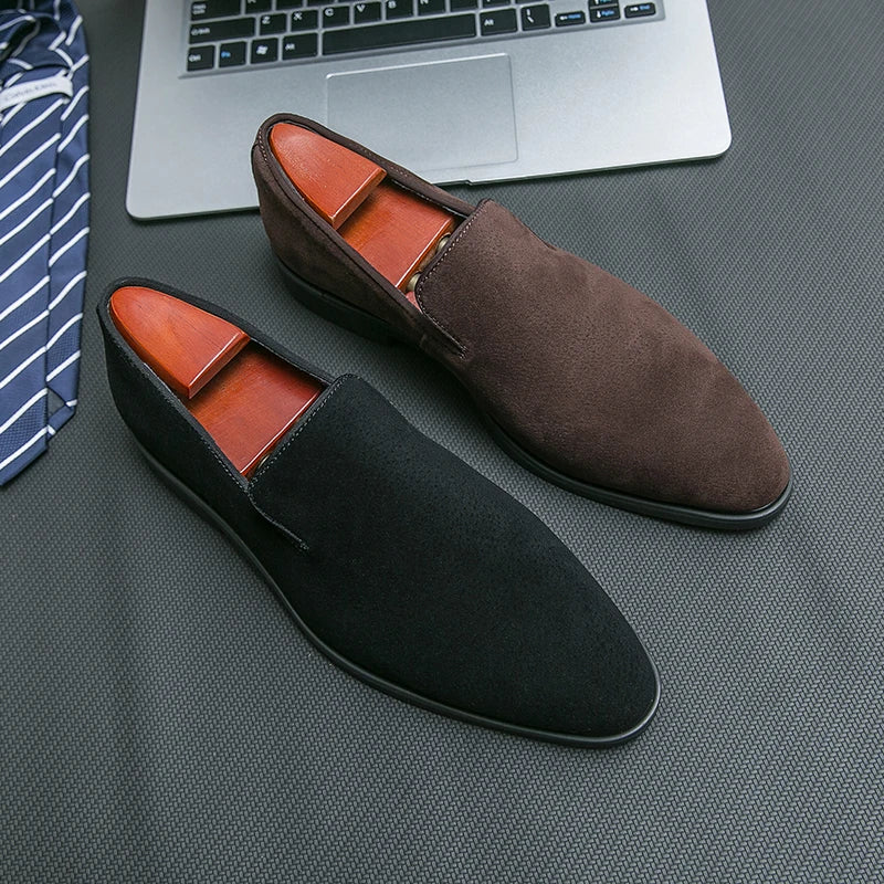 Men's Suede Leather Slip-On Loafers - Business Boat Shoes